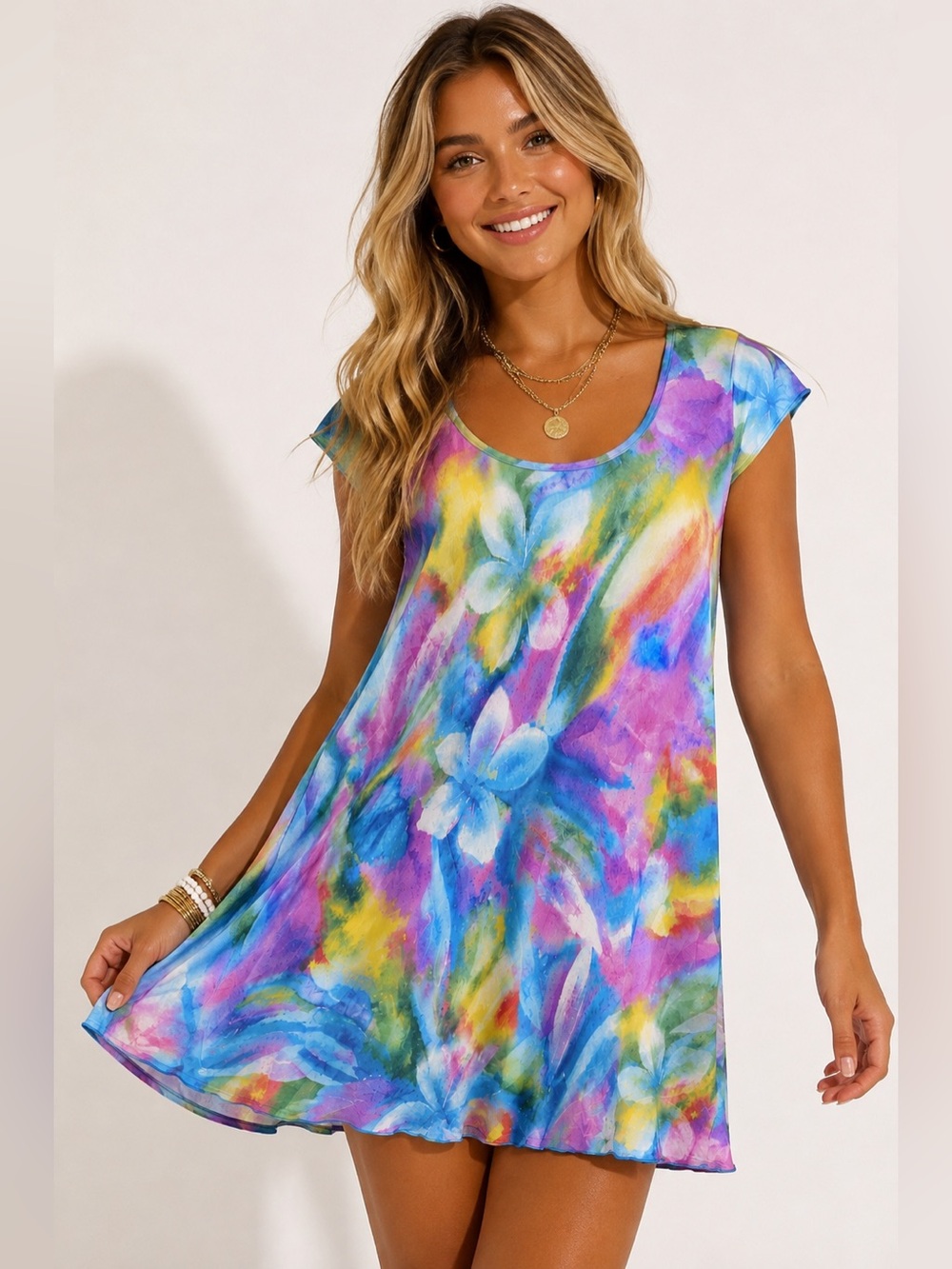Rare Vintage Jams World Hawaii Collectible Watercolor Tunic Dress Small S Hawaii